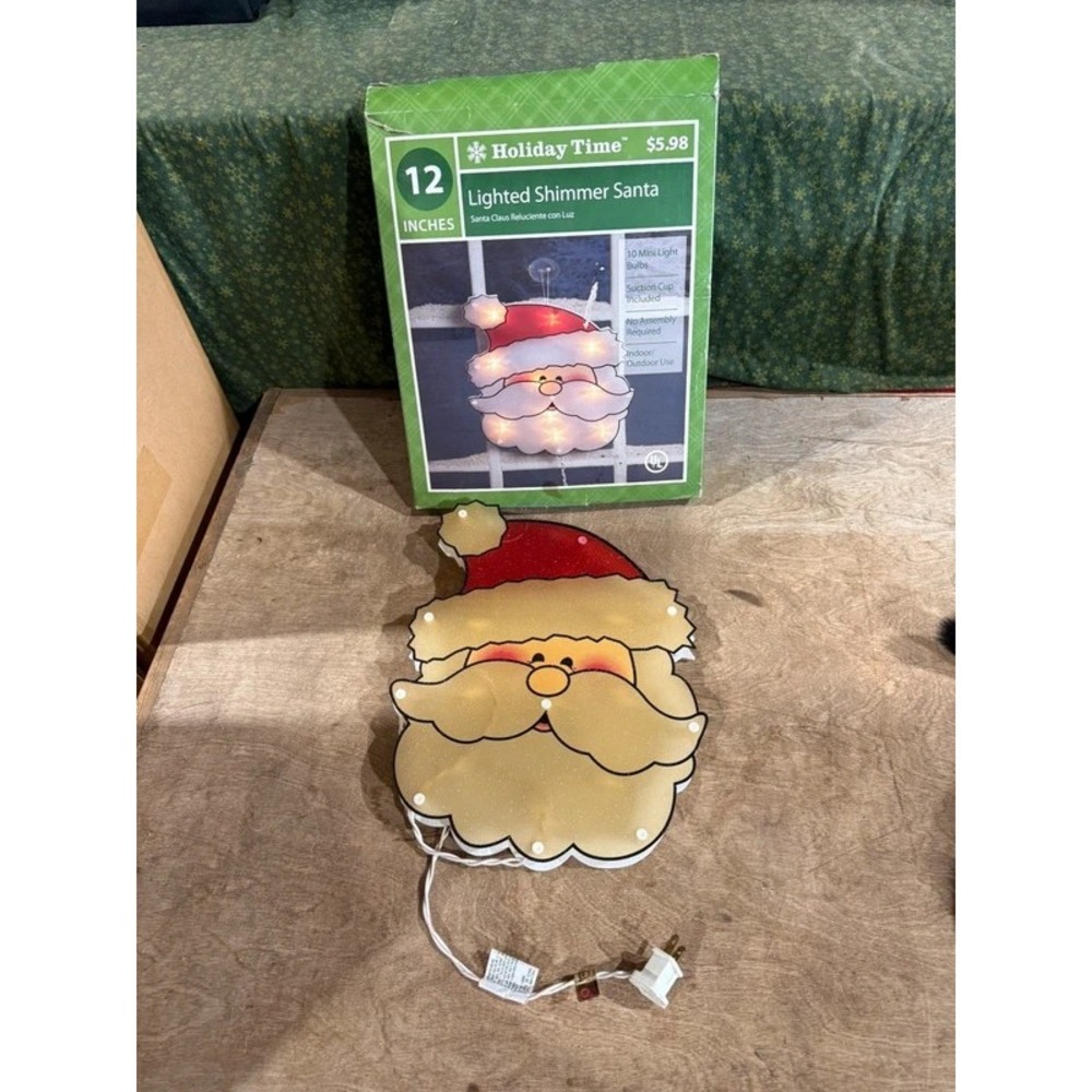 Christmas Shimmer Santa Claus Window Sign 12" Lights-up